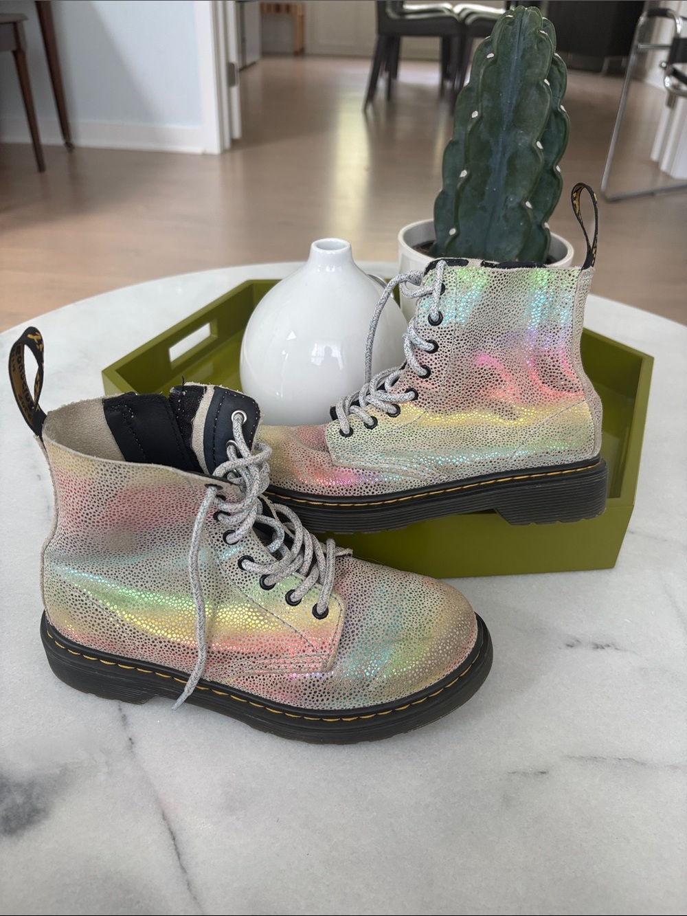 Kids Dr. Martens Holographic Iridescent Lace-Up Combat Boots - Multi